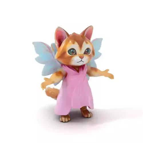 Fluttering Feline Fairy Cat Rigged and Animated Character Model