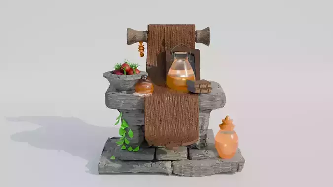 Stylized Rustic Market Stand With Food Props 3D Model 3D model