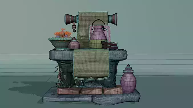 Stylized Rustic Market Stand With Food Props 3D Model 3D model 4