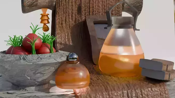 Stylized Rustic Market Stand With Food Props 3D Model 3D model 7