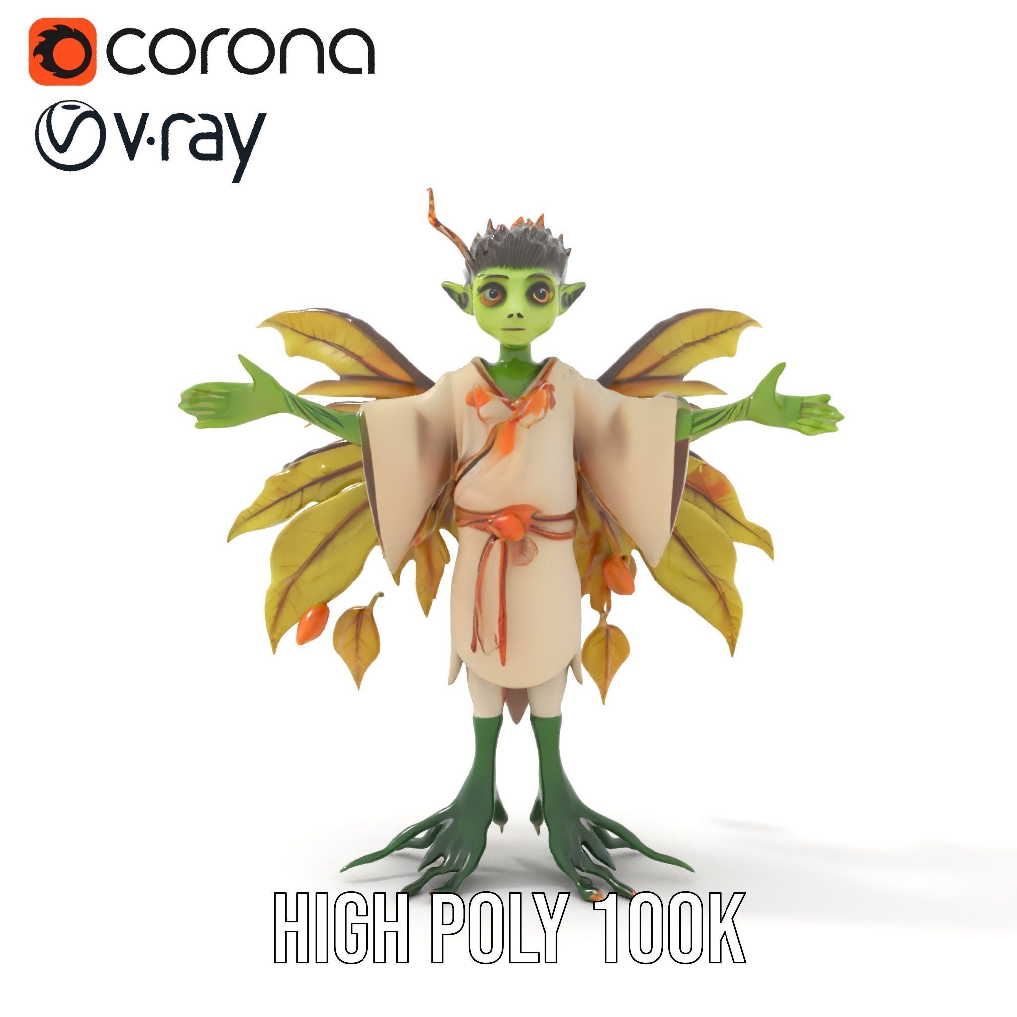Leafy Forest Sprite Character  Rigged and Animated Low-poly 3D model_24