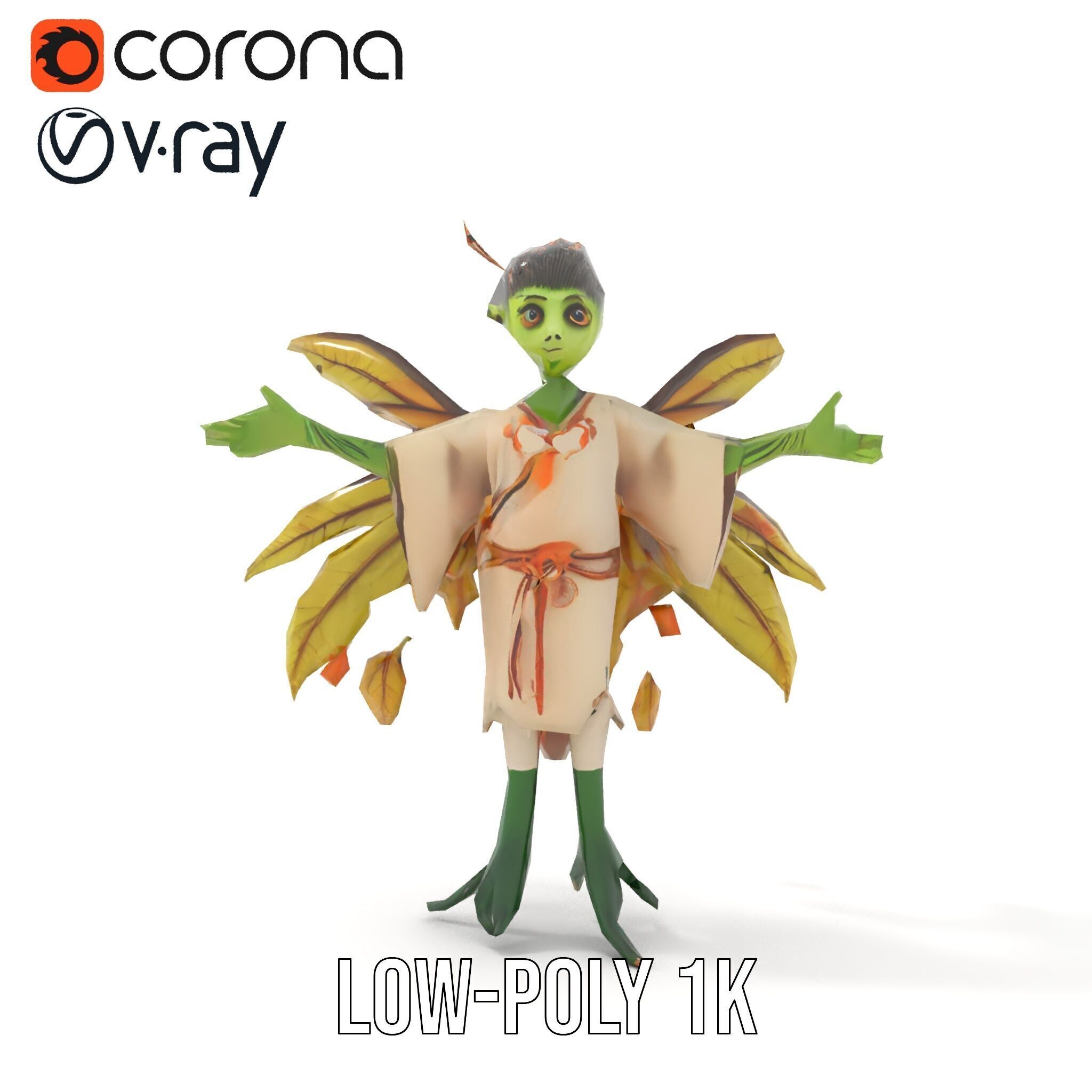 Leafy Forest Sprite Character  Rigged and Animated Low-poly 3D model_32