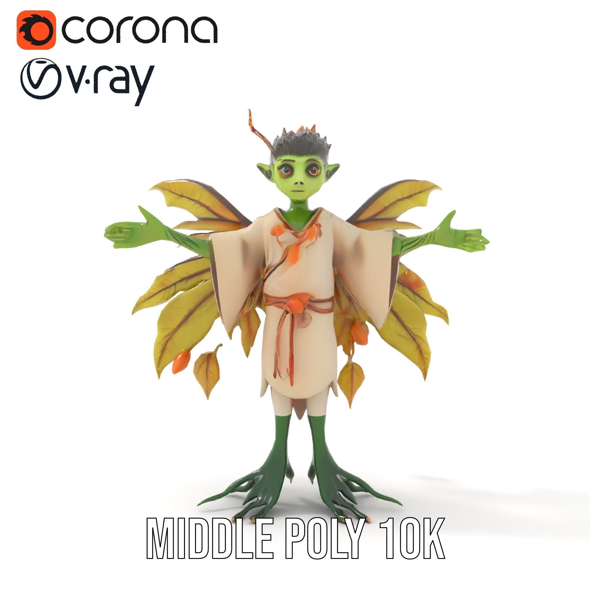 Leafy Forest Sprite Character  Rigged and Animated Low-poly 3D model_28