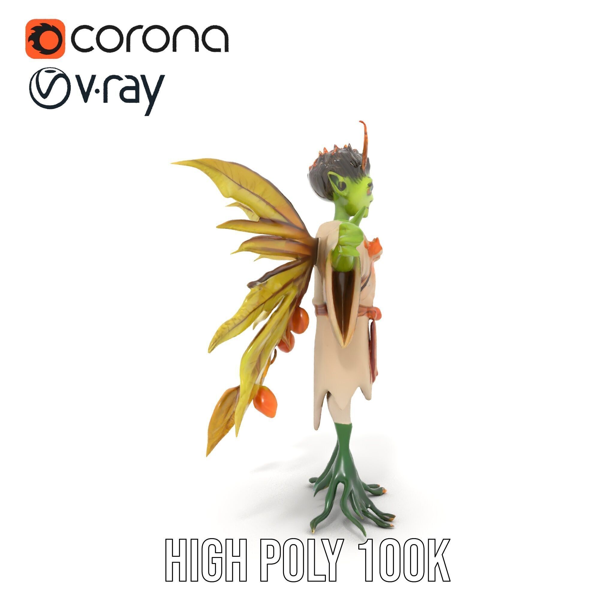 Leafy Forest Sprite Character  Rigged and Animated Low-poly 3D model_27