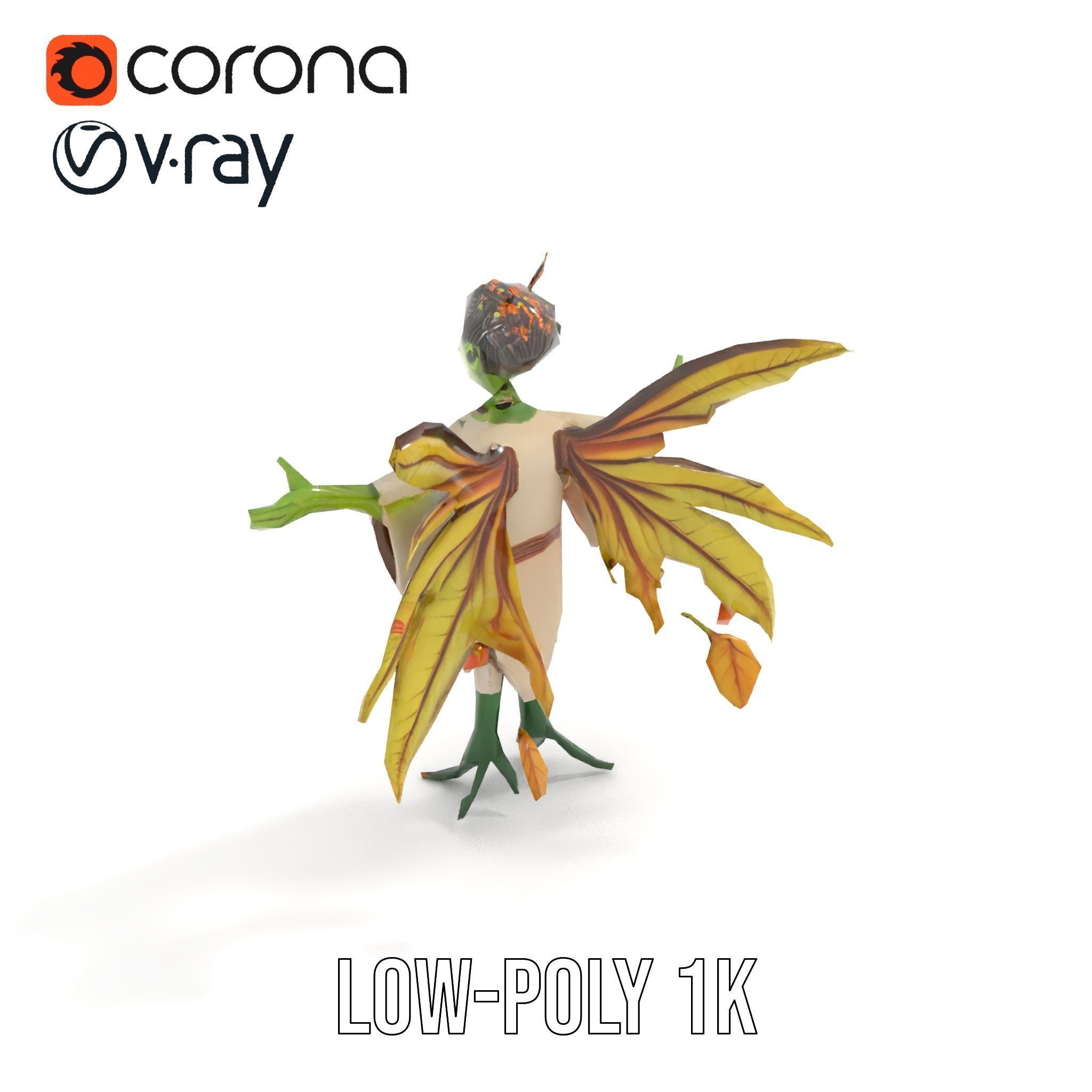 Leafy Forest Sprite Character  Rigged and Animated Low-poly 3D model_26