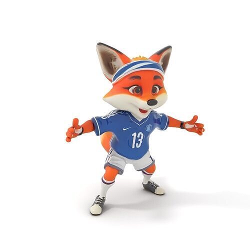 Animated Fox Soccer Character Model Rigged and Animated Low-poly 3D model