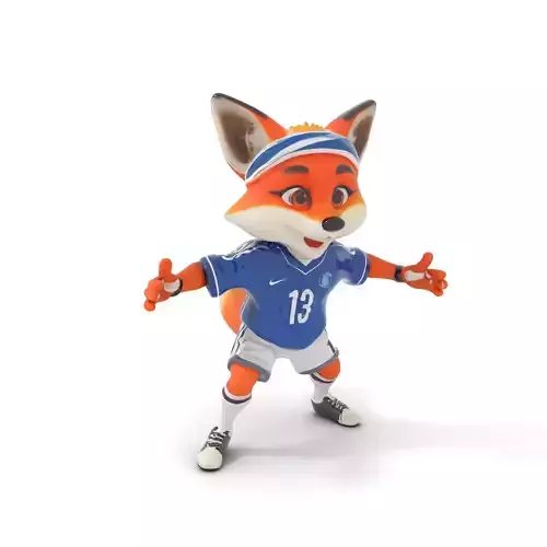 Animated Fox Soccer Character Model Rigged and Animated Low-poly 3D model