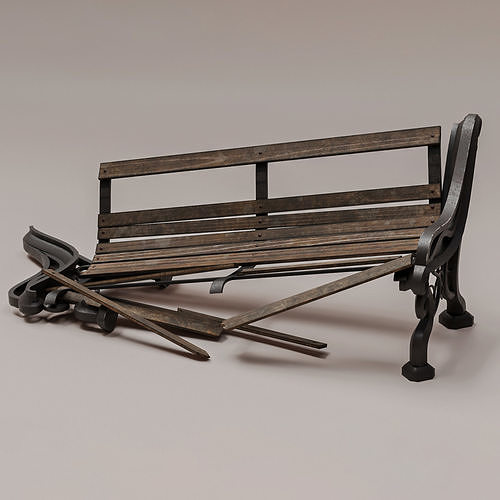  Badly Damaged Park Bench PBR Low-poly 3D model