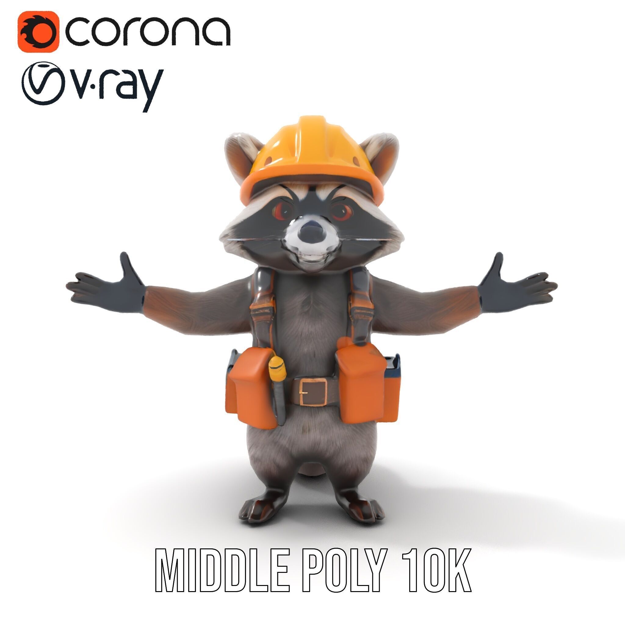 Rigged and Animated Raccoon Construction Worker D Character M... Low-poly 3D model_33