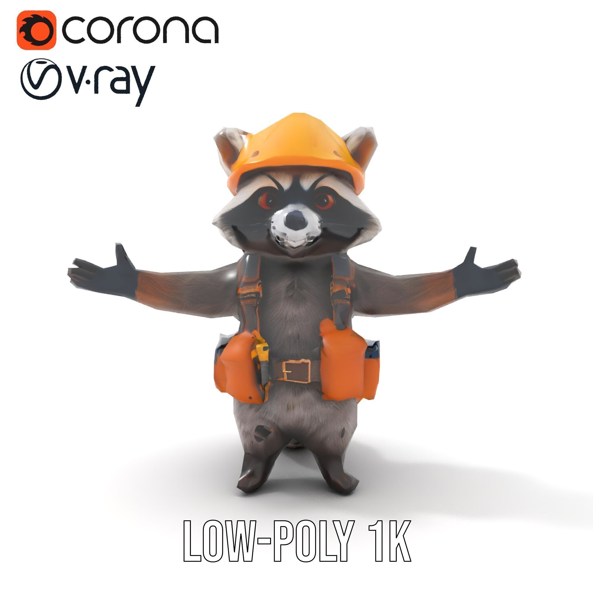 Rigged and Animated Raccoon Construction Worker D Character M... Low-poly 3D model_26