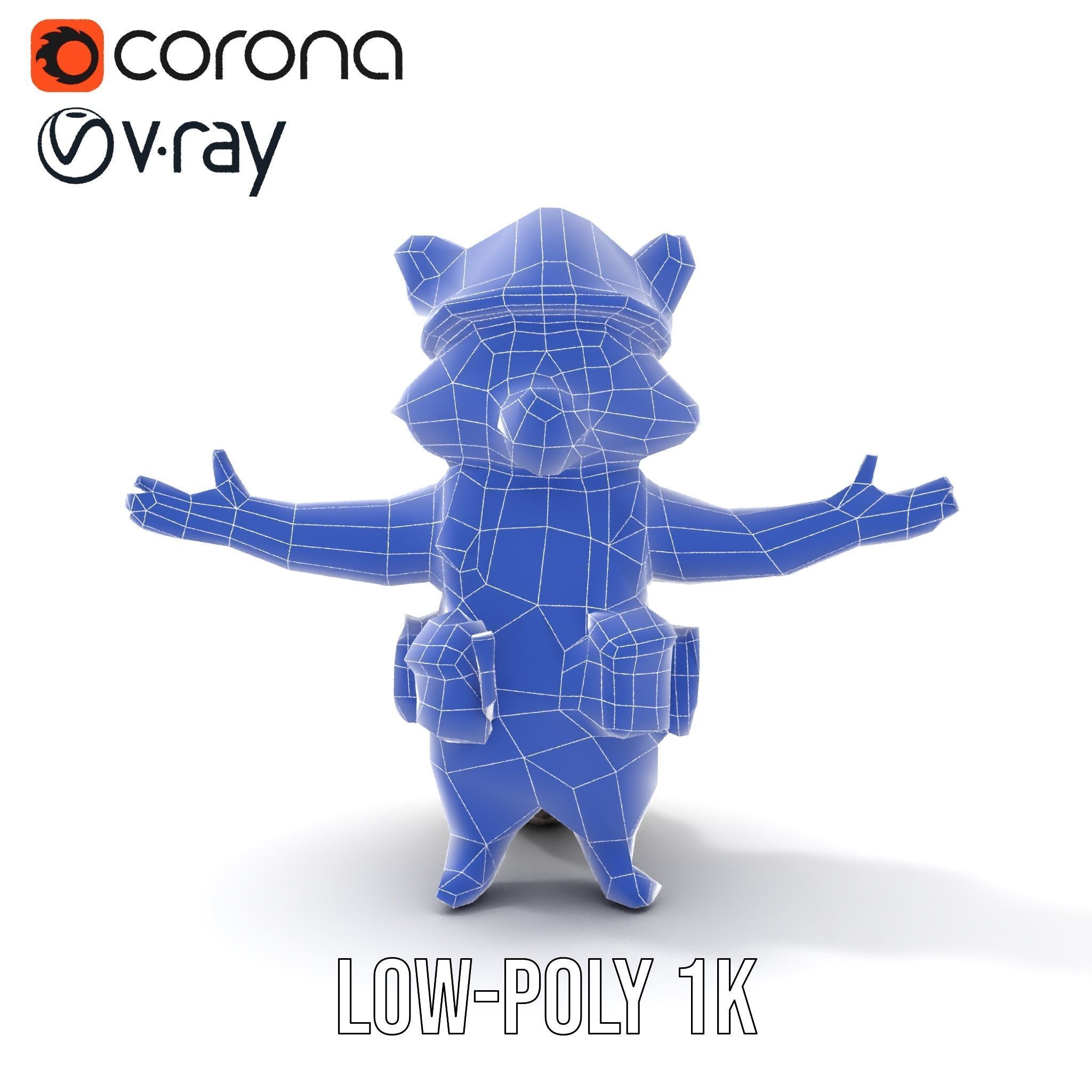 Rigged and Animated Raccoon Construction Worker D Character M... Low-poly 3D model_23