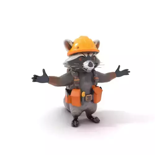 Rigged and Animated Raccoon Construction Worker D Character M... Low-poly 3D model