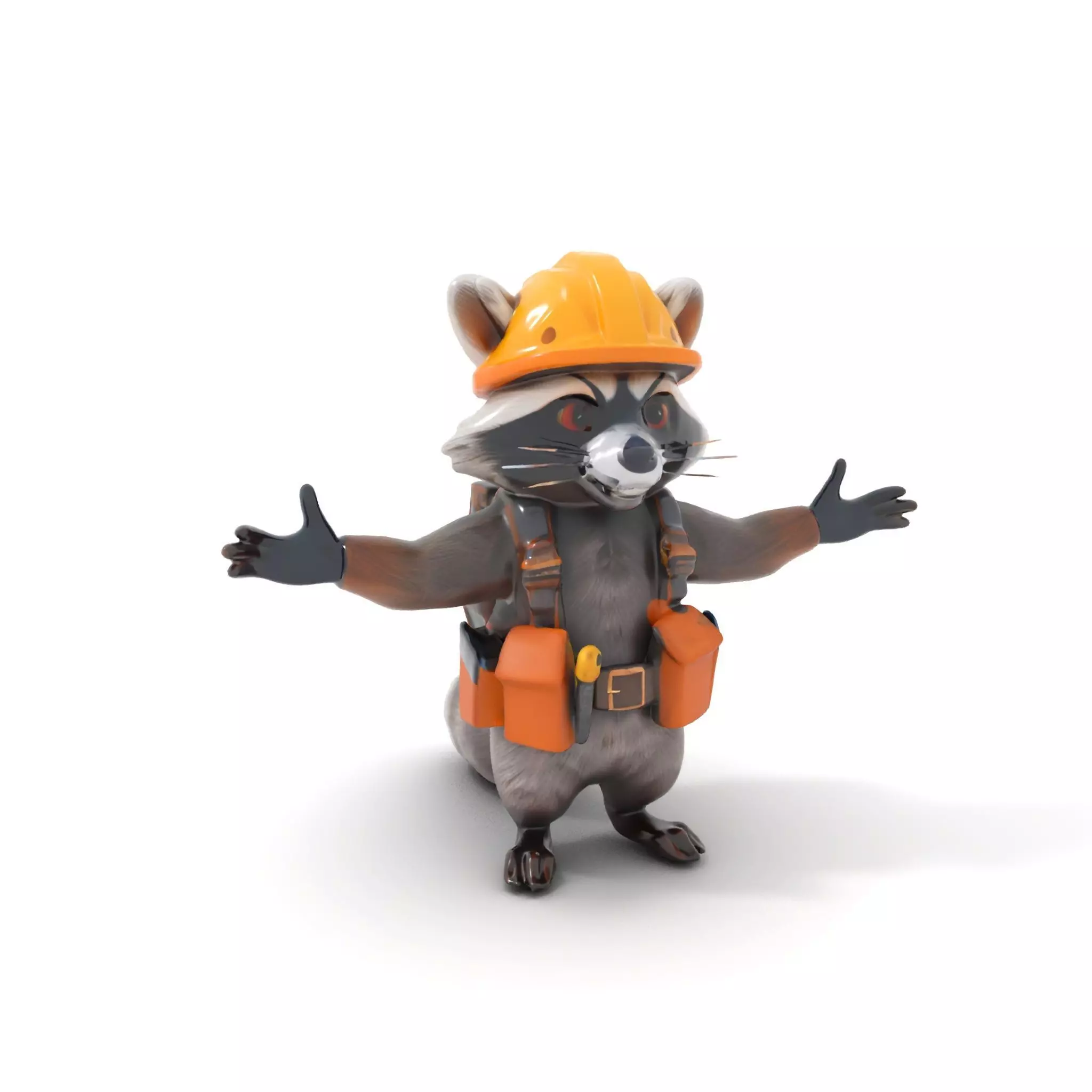 Rigged and Animated Raccoon Construction Worker D Character M... Low-poly 3D model_0