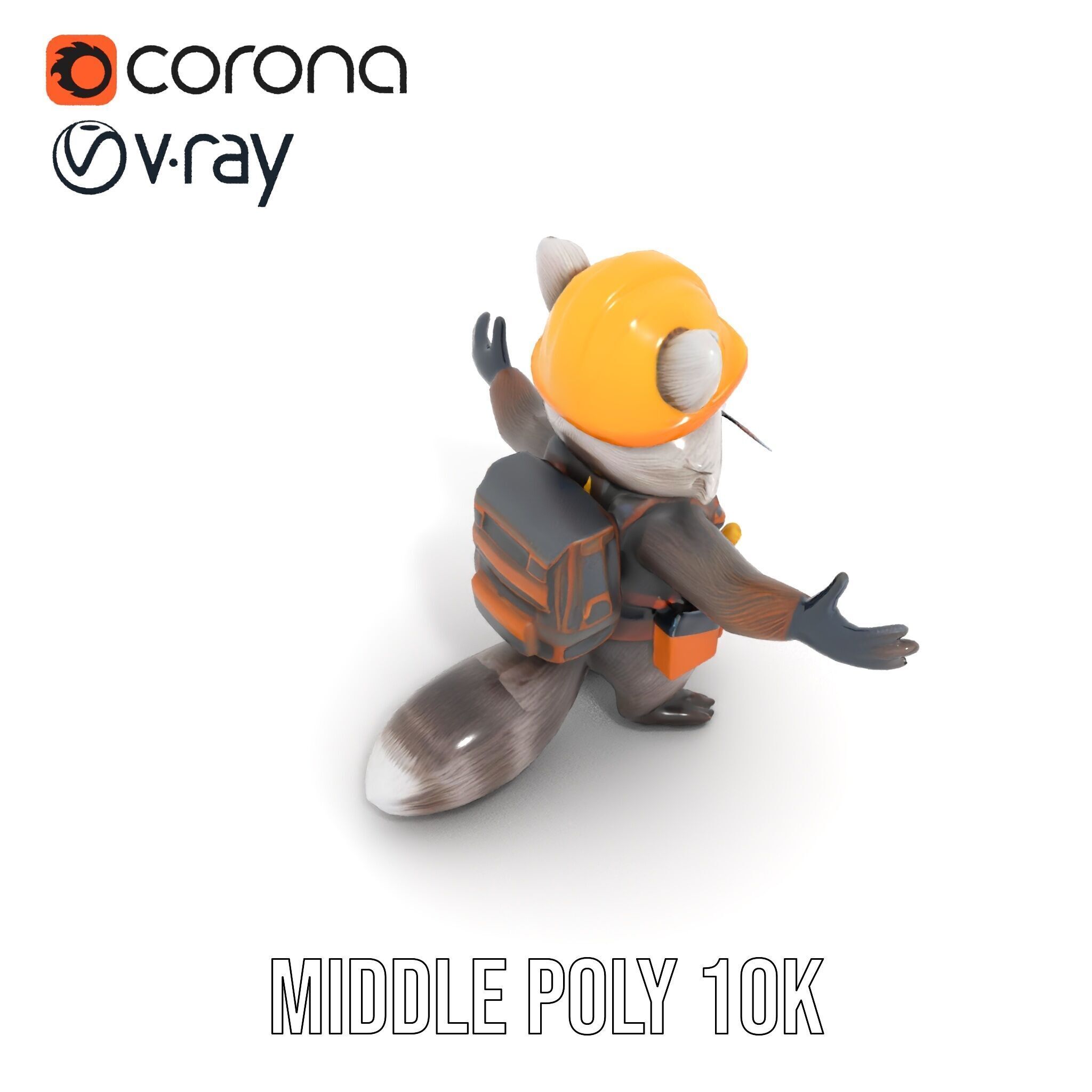 Rigged and Animated Raccoon Construction Worker D Character M... Low-poly 3D model_27