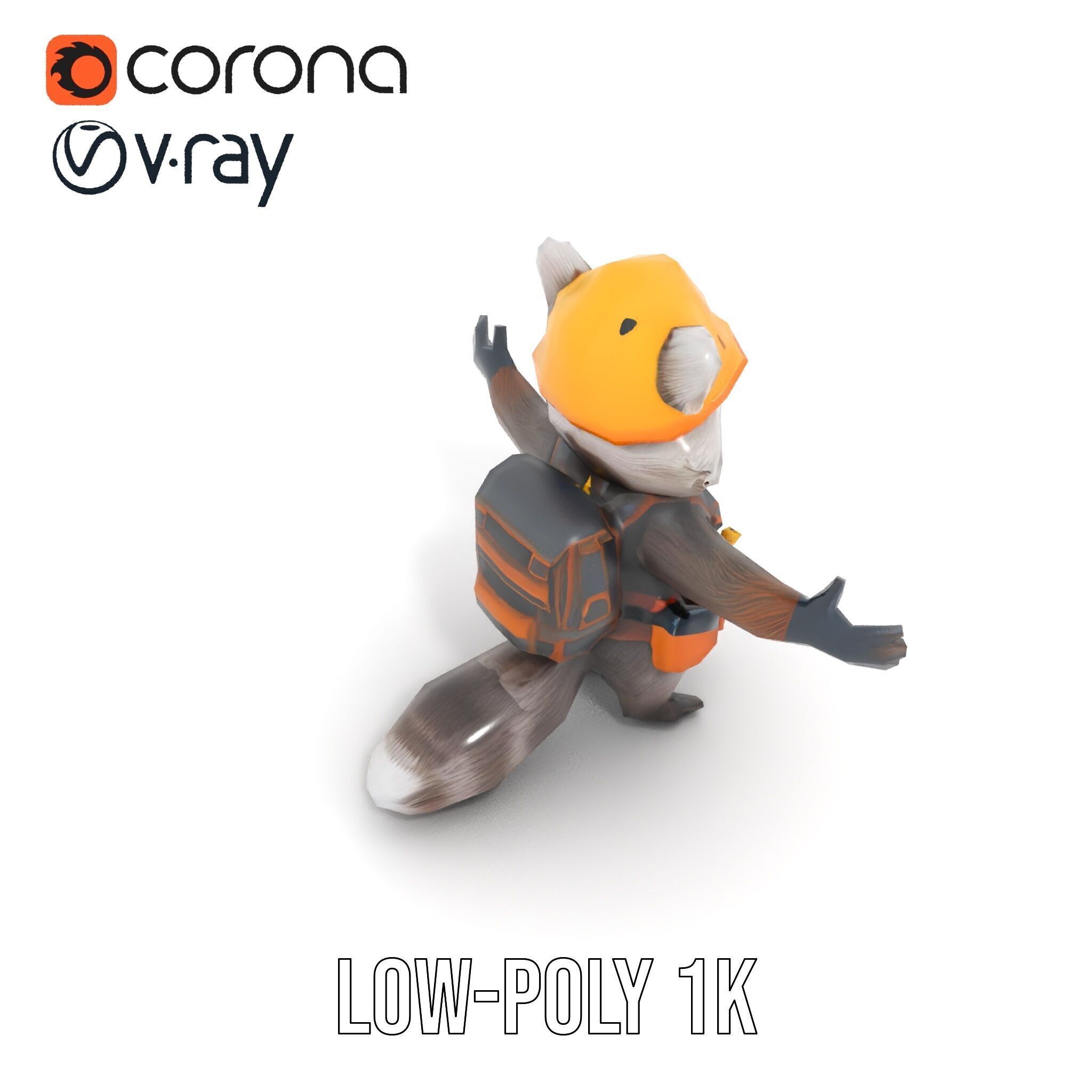 Rigged and Animated Raccoon Construction Worker D Character M... Low-poly 3D model_14