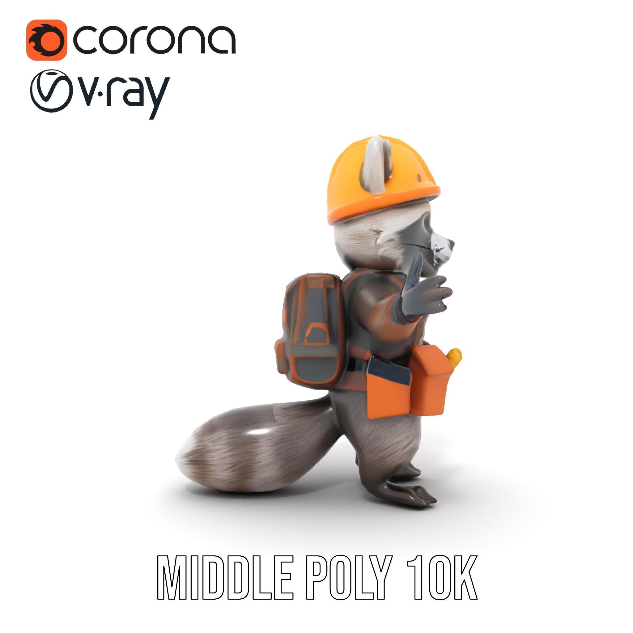 Rigged and Animated Raccoon Construction Worker D Character M... Low-poly 3D model_22