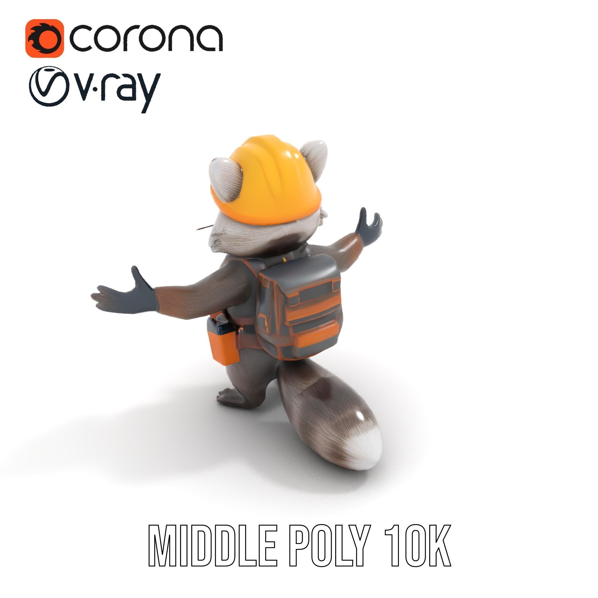 Rigged and Animated Raccoon Construction Worker D Character M... Low-poly 3D model_13