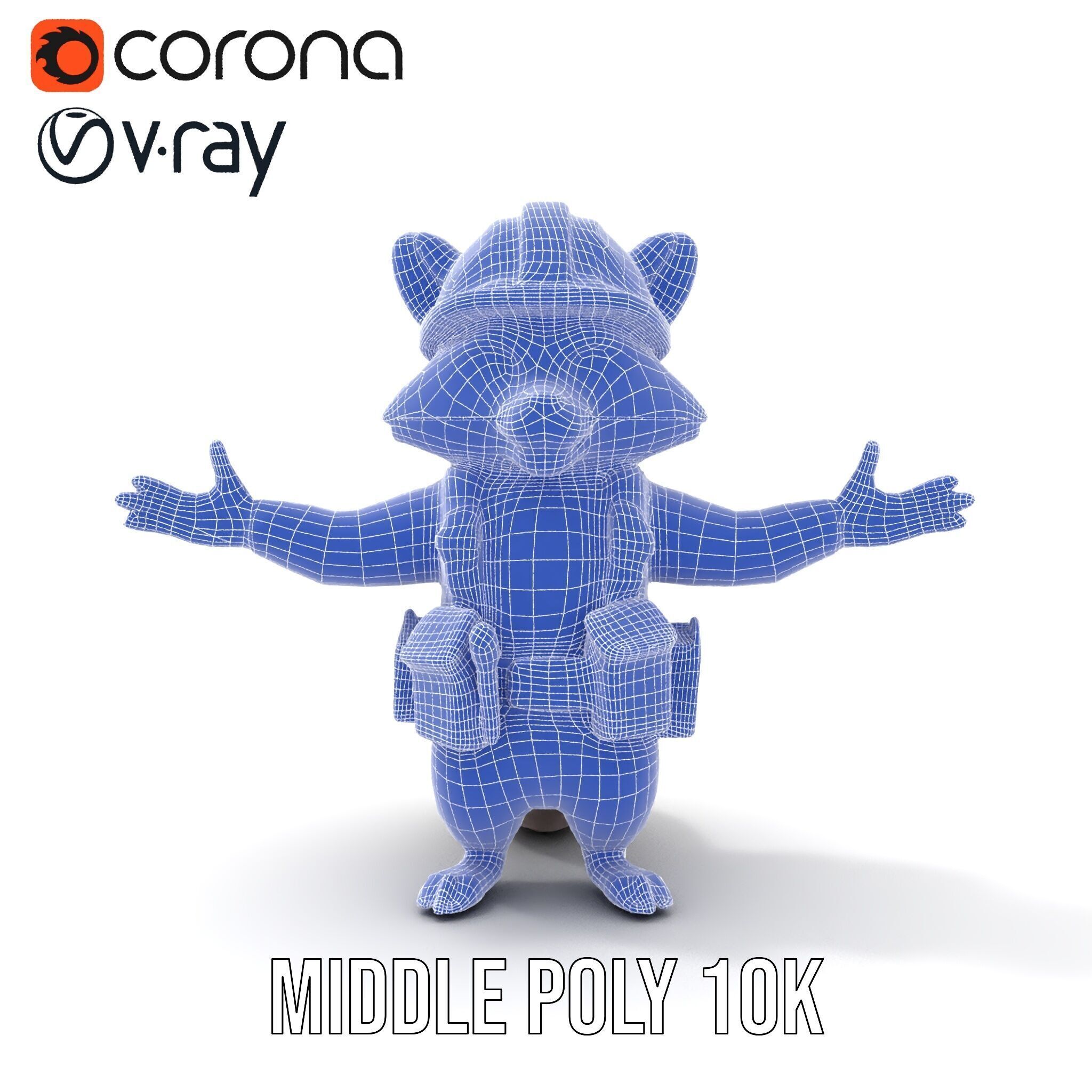 Rigged and Animated Raccoon Construction Worker D Character M... Low-poly 3D model_19