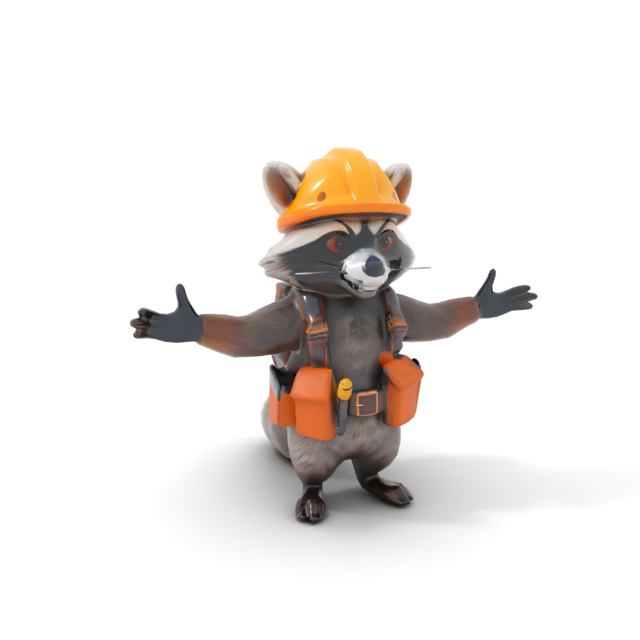 Rigged and Animated Raccoon Construction Worker D Character M... Low-poly 3D model_10