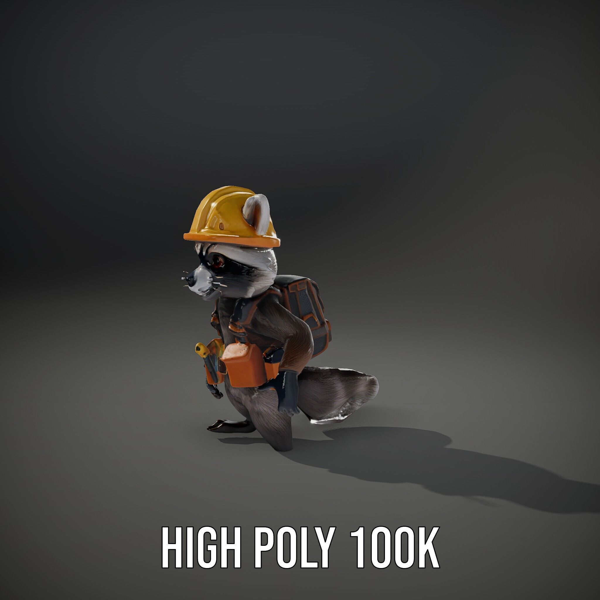Rigged and Animated Raccoon Construction Worker D Character M... Low-poly 3D model_21