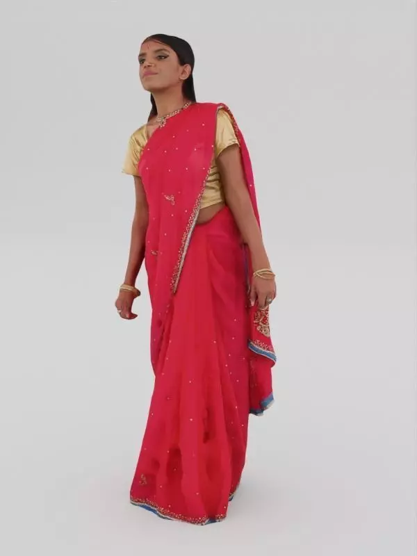Red sari clapping 3D model_0