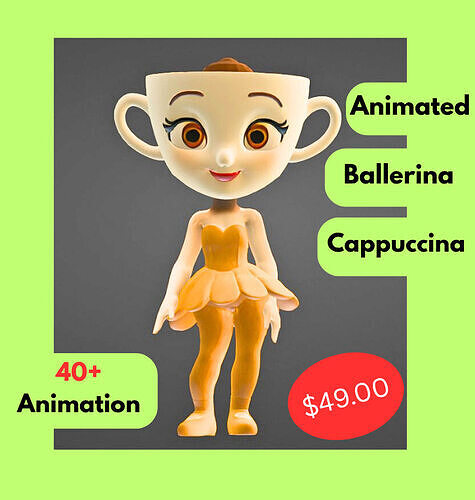 Ballerina Cappuccina Brainrot Animated Low-poly 3D model Low-poly 3D model