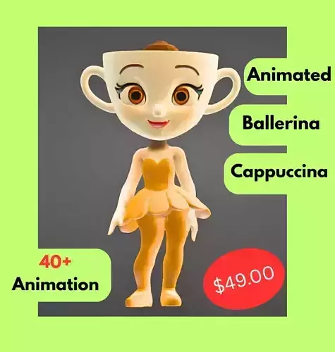 Ballerina Cappuccina Brainrot Animated Low-poly 3D model Low-poly 3D model