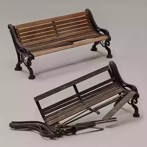 Set of 2 Broken Park Benches PBR