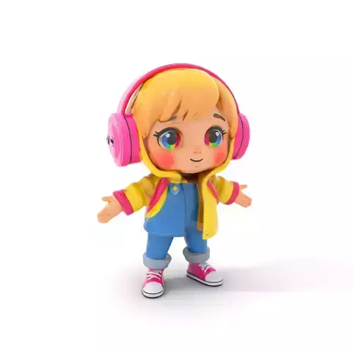 Cute Child with Headphones Rigged and Animated D Model