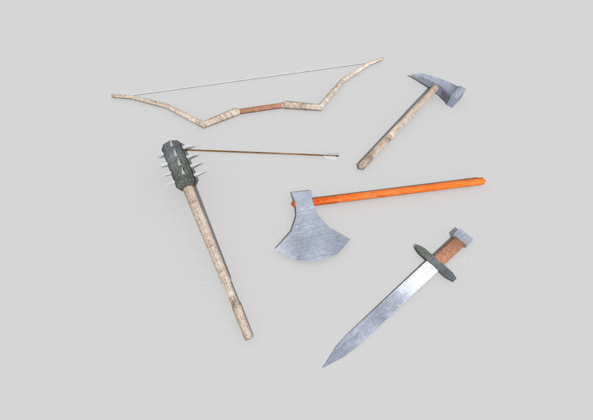 low poly medieval weapons pack 2 Low-poly 3D model_1