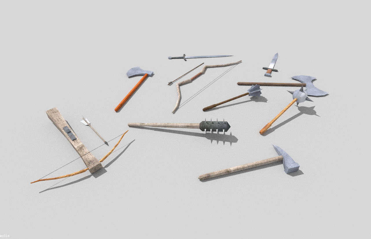 low poly medieval weapons pack 5 Low-poly 3D model_3