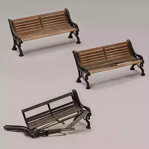 Set of 3 Old Park Benches Intact Damaged and Broken PBR