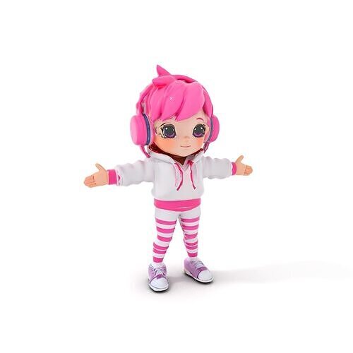 PinkHaired Anime Character Rigged and Animated with Headphones Low-poly 3D model