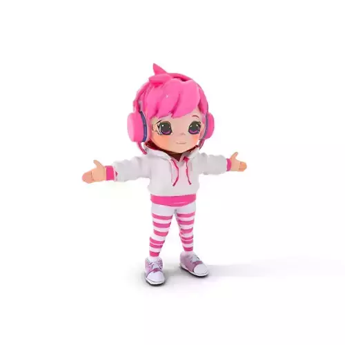 PinkHaired Anime Character Rigged and Animated with Headphones