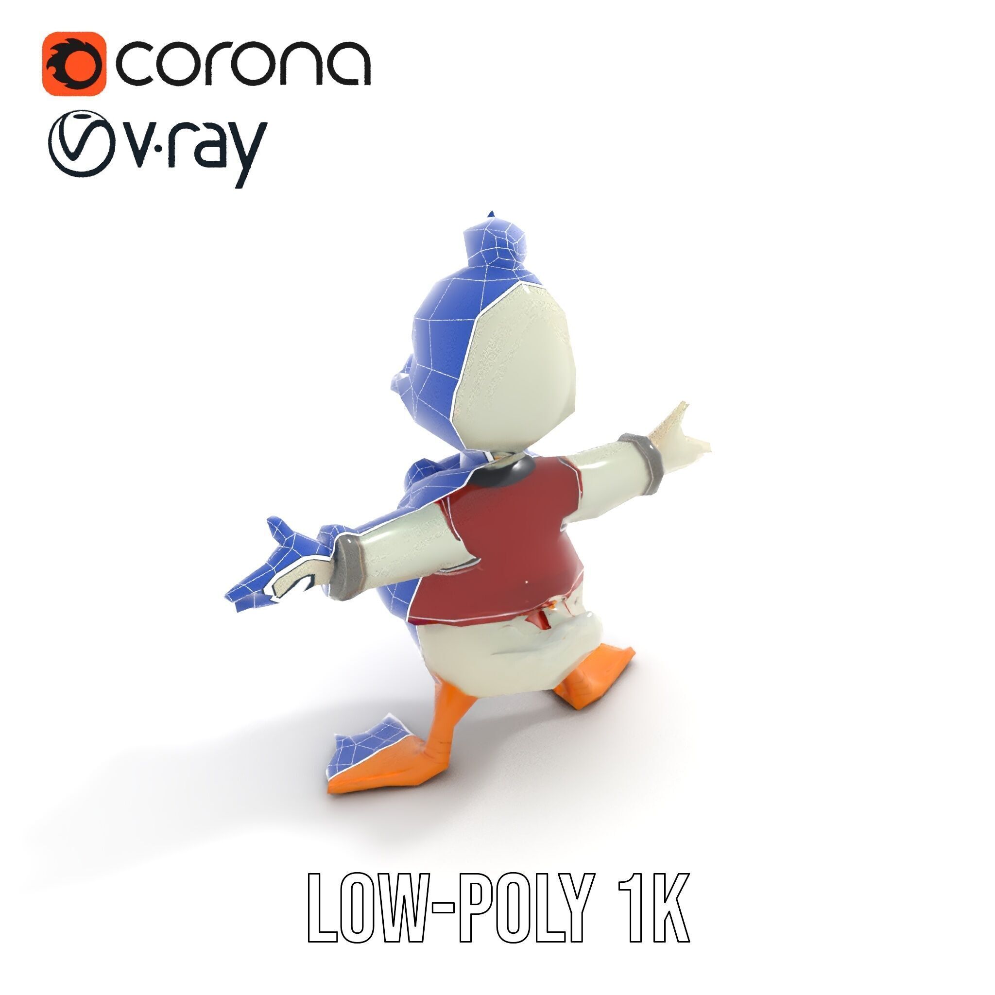Charming Duck Character Model Rigged and Animated Low-poly 3D model_14