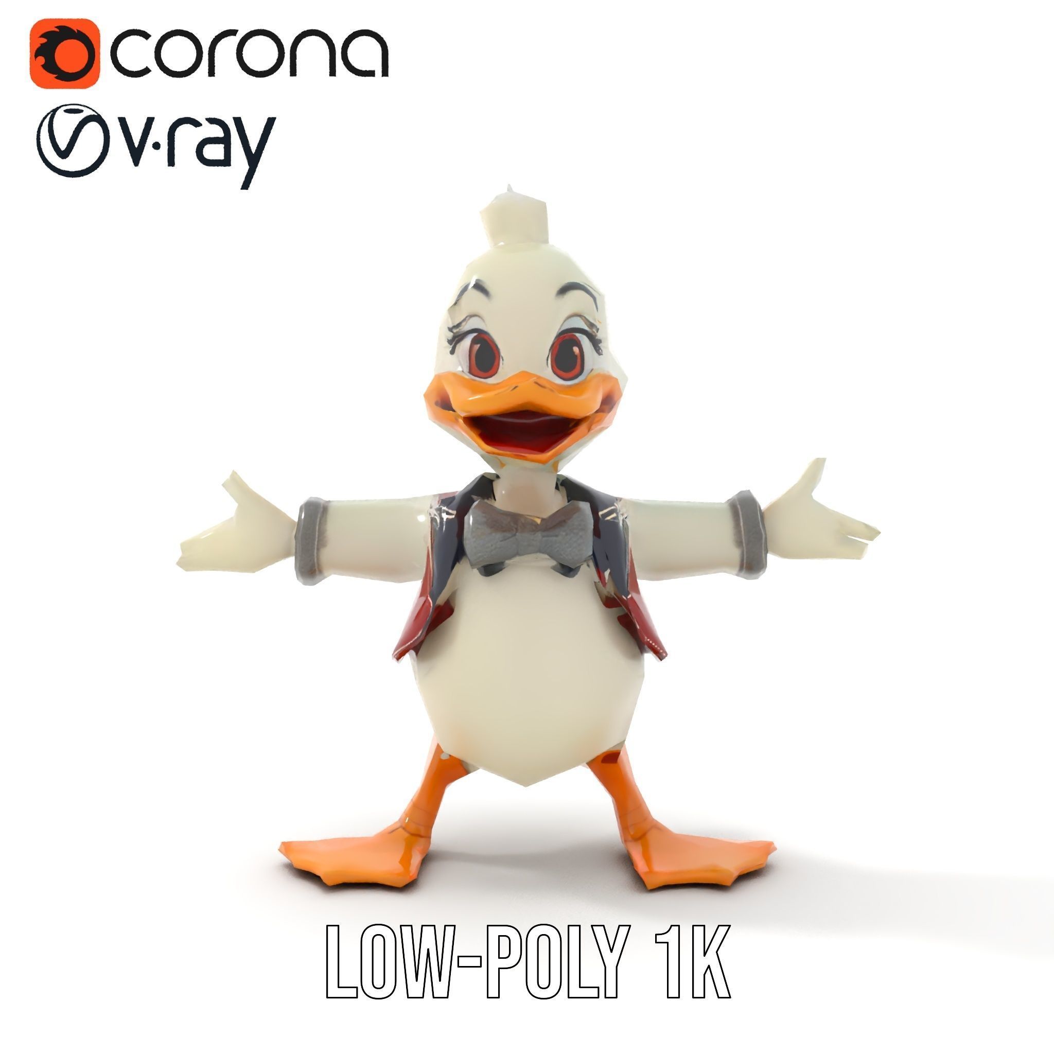 Charming Duck Character Model Rigged and Animated Low-poly 3D model_23