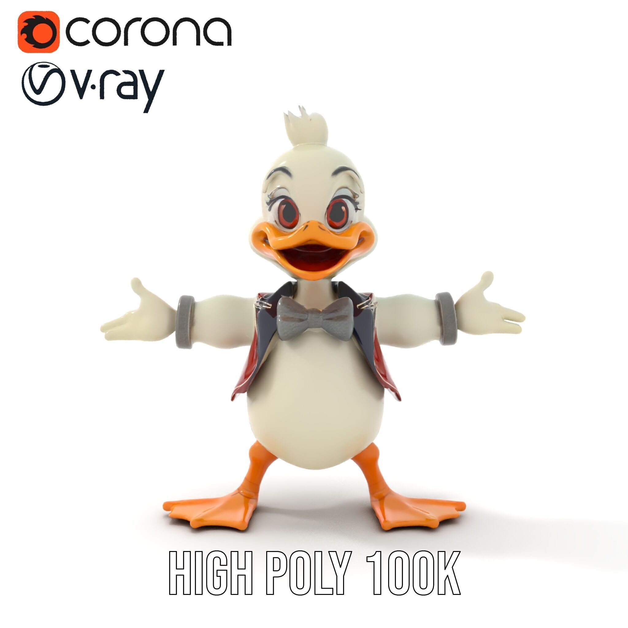 Charming Duck Character Model Rigged and Animated Low-poly 3D model_34