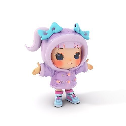 Chibi Girl in Lilac Coat with Bows  Fully Rigged and Animated Low-poly 3D model