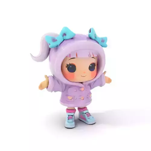 Chibi Girl in Lilac Coat with Bows  Fully Rigged and Animated Low-poly 3D model