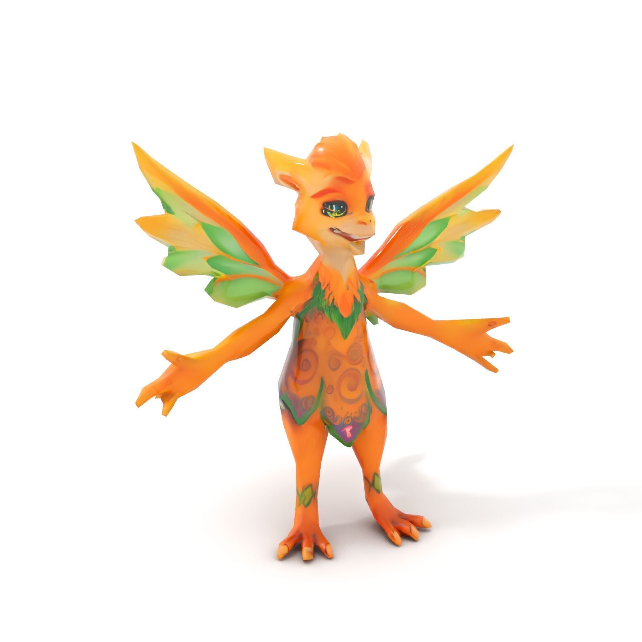 Fantasy Furry Winged Creature Rigged and Animated D Model Low-poly 3D model_7