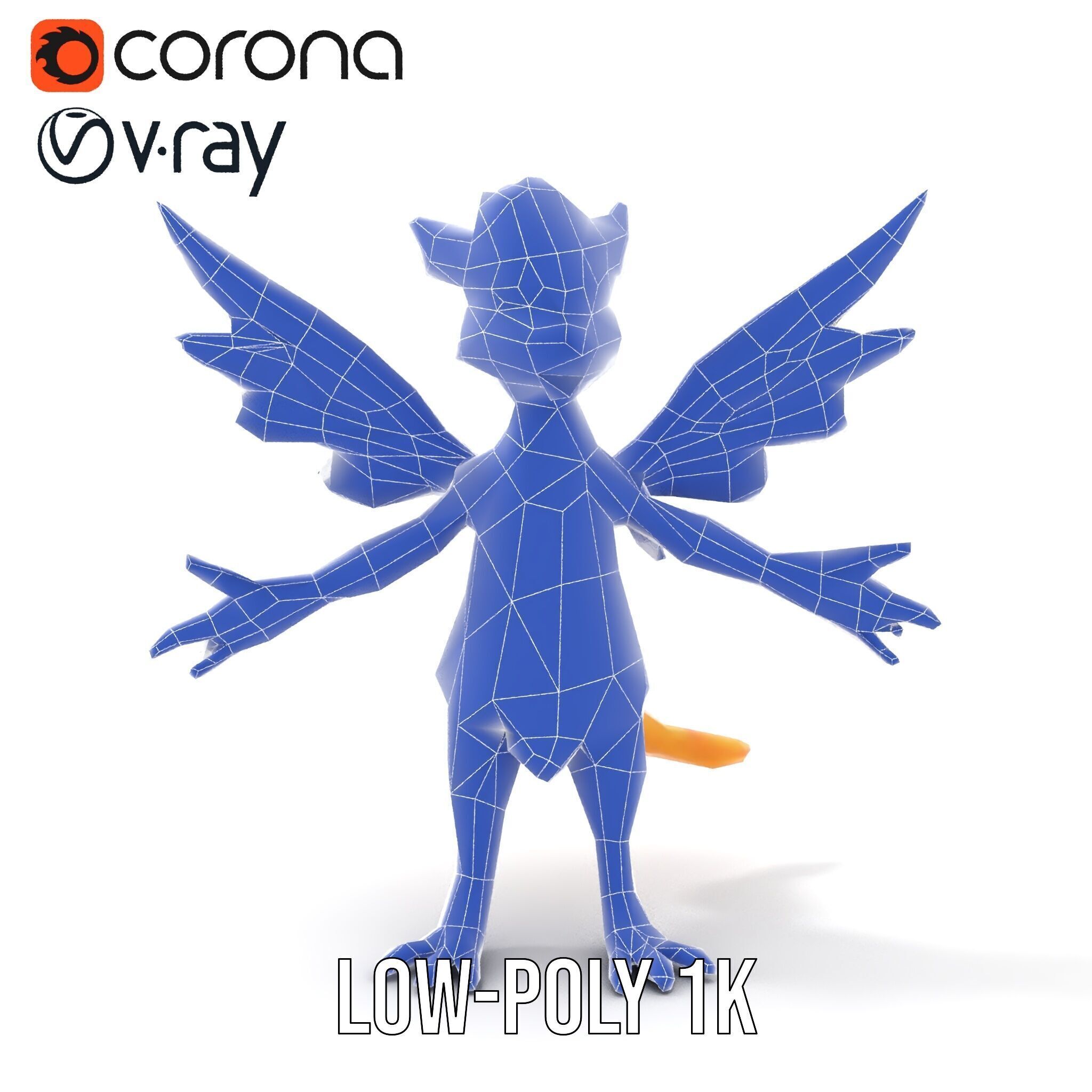 Fantasy Furry Winged Creature Rigged and Animated D Model Low-poly 3D model_30
