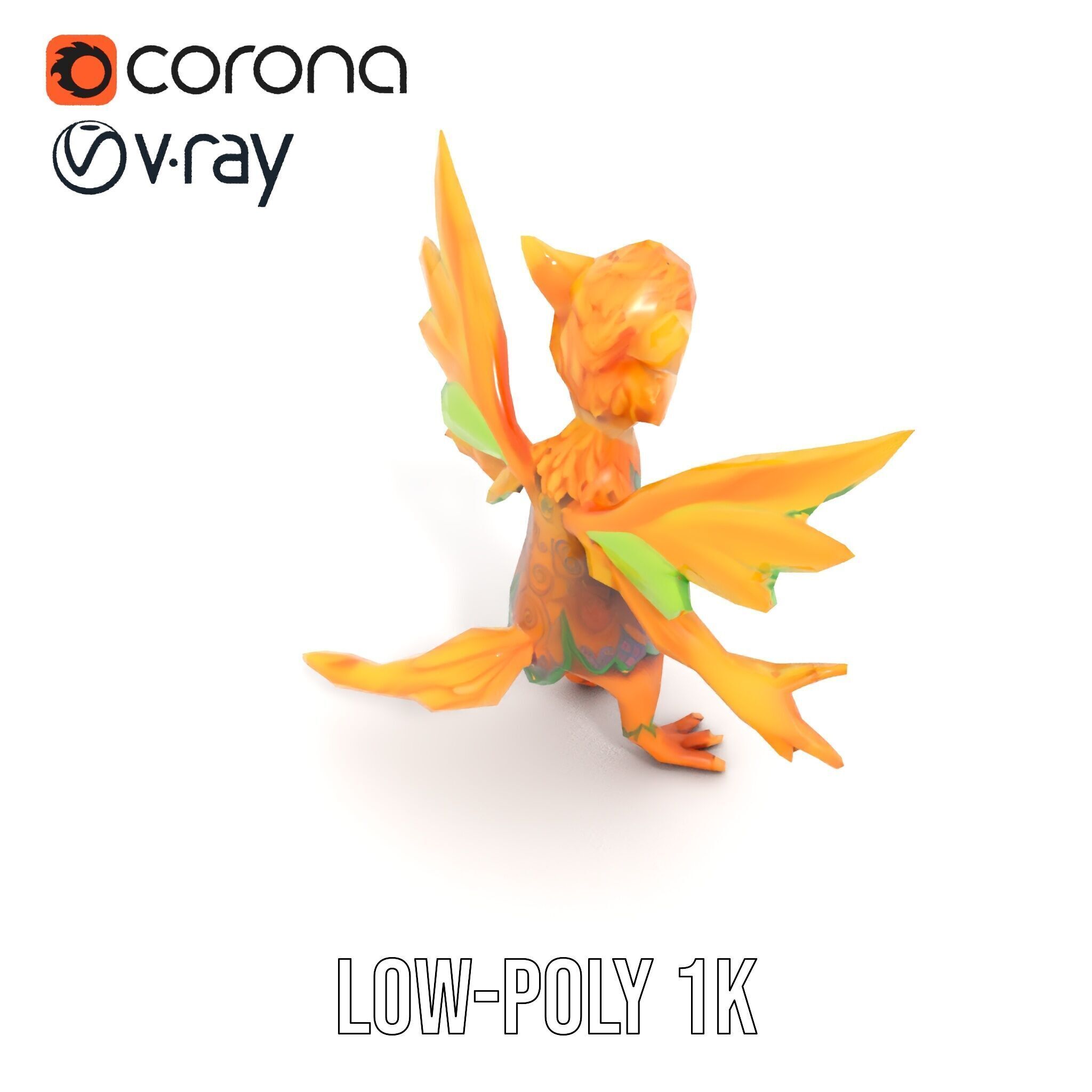 Fantasy Furry Winged Creature Rigged and Animated D Model Low-poly 3D model_12