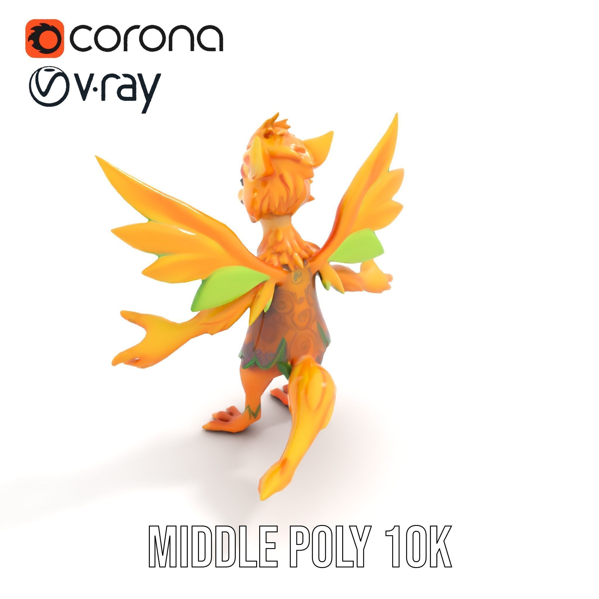 Fantasy Furry Winged Creature Rigged and Animated D Model Low-poly 3D model_9