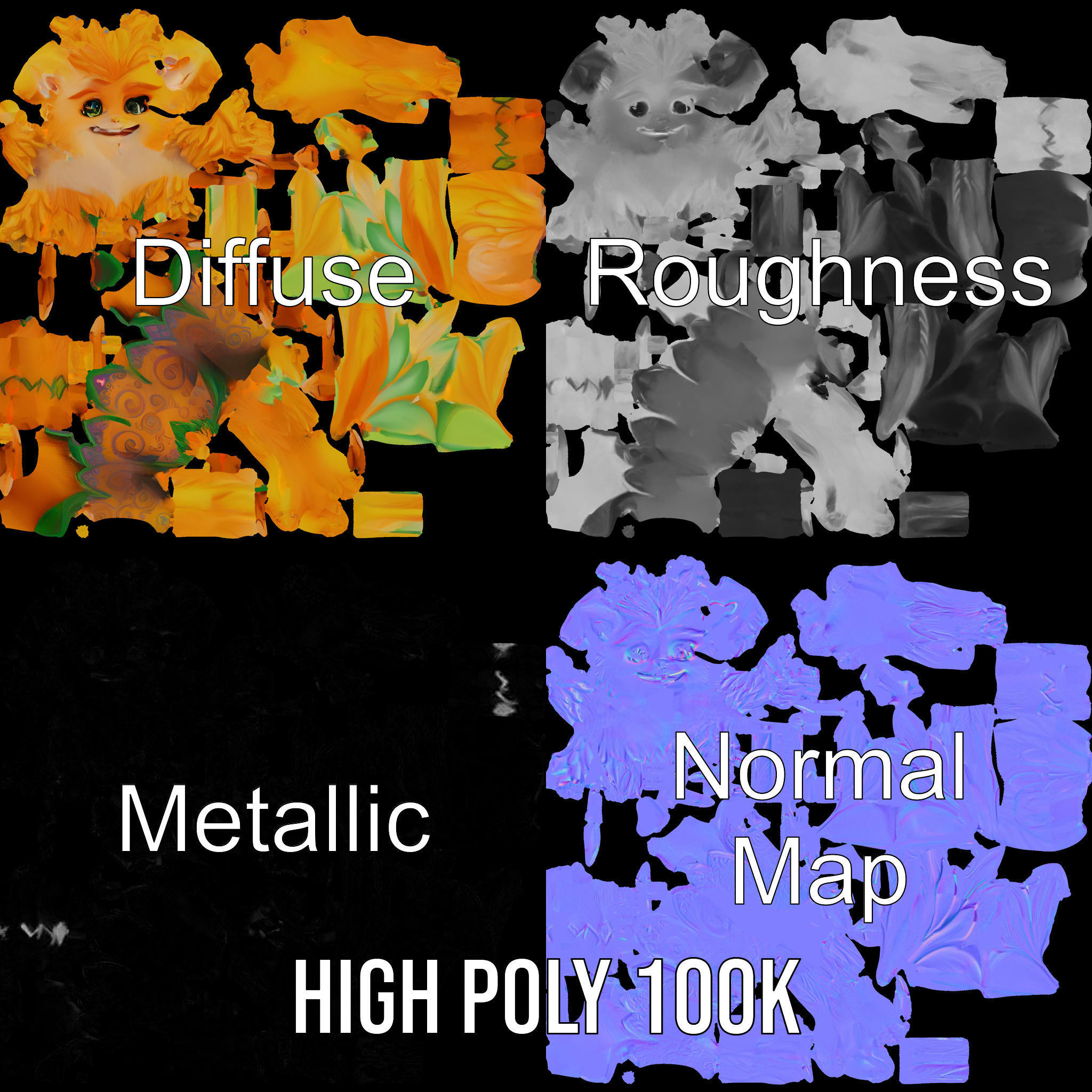 Fantasy Furry Winged Creature Rigged and Animated D Model Low-poly 3D model_3