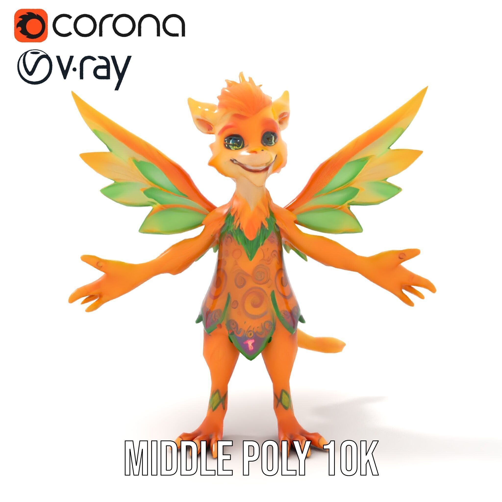 Fantasy Furry Winged Creature Rigged and Animated D Model Low-poly 3D model_14
