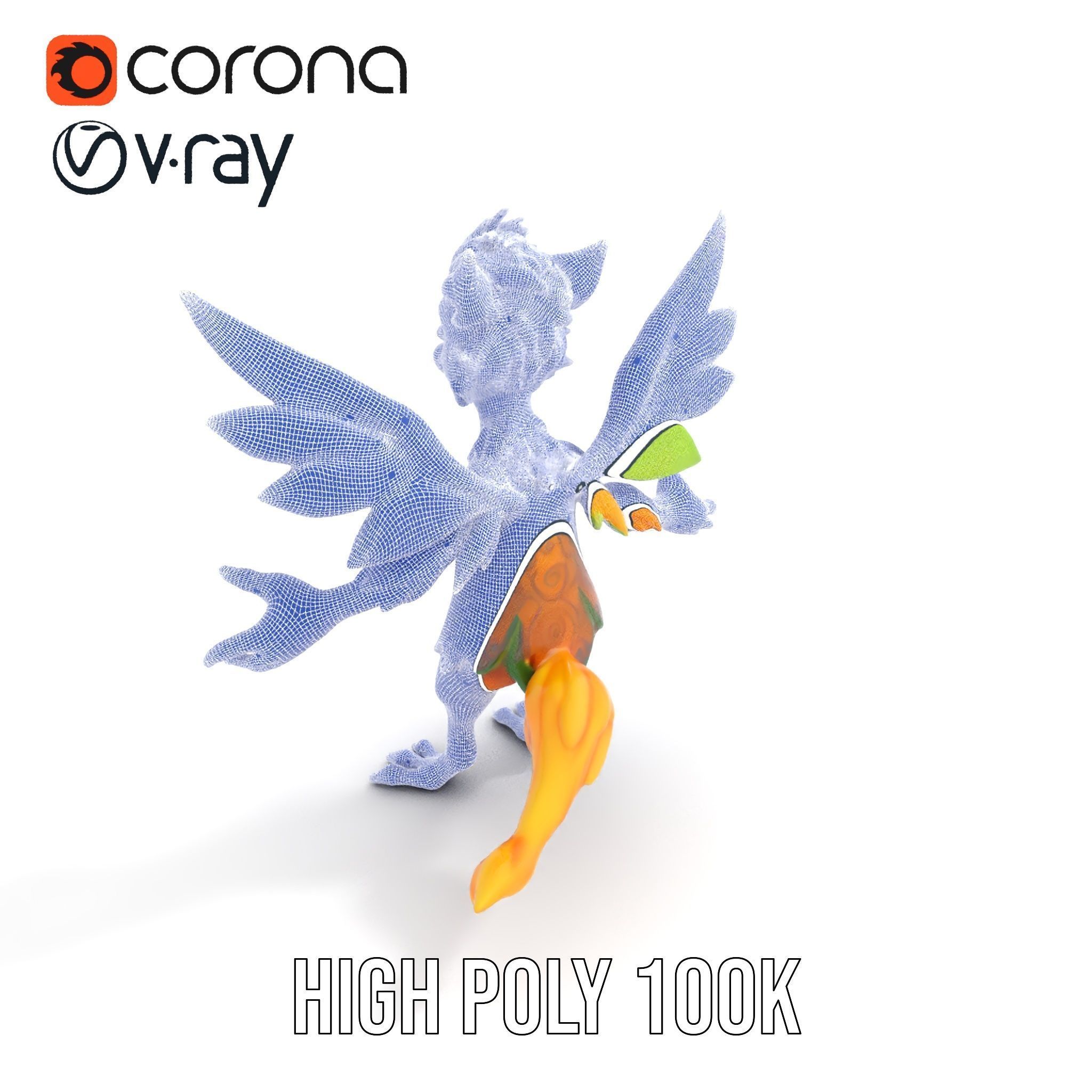 Fantasy Furry Winged Creature Rigged and Animated D Model Low-poly 3D model_31