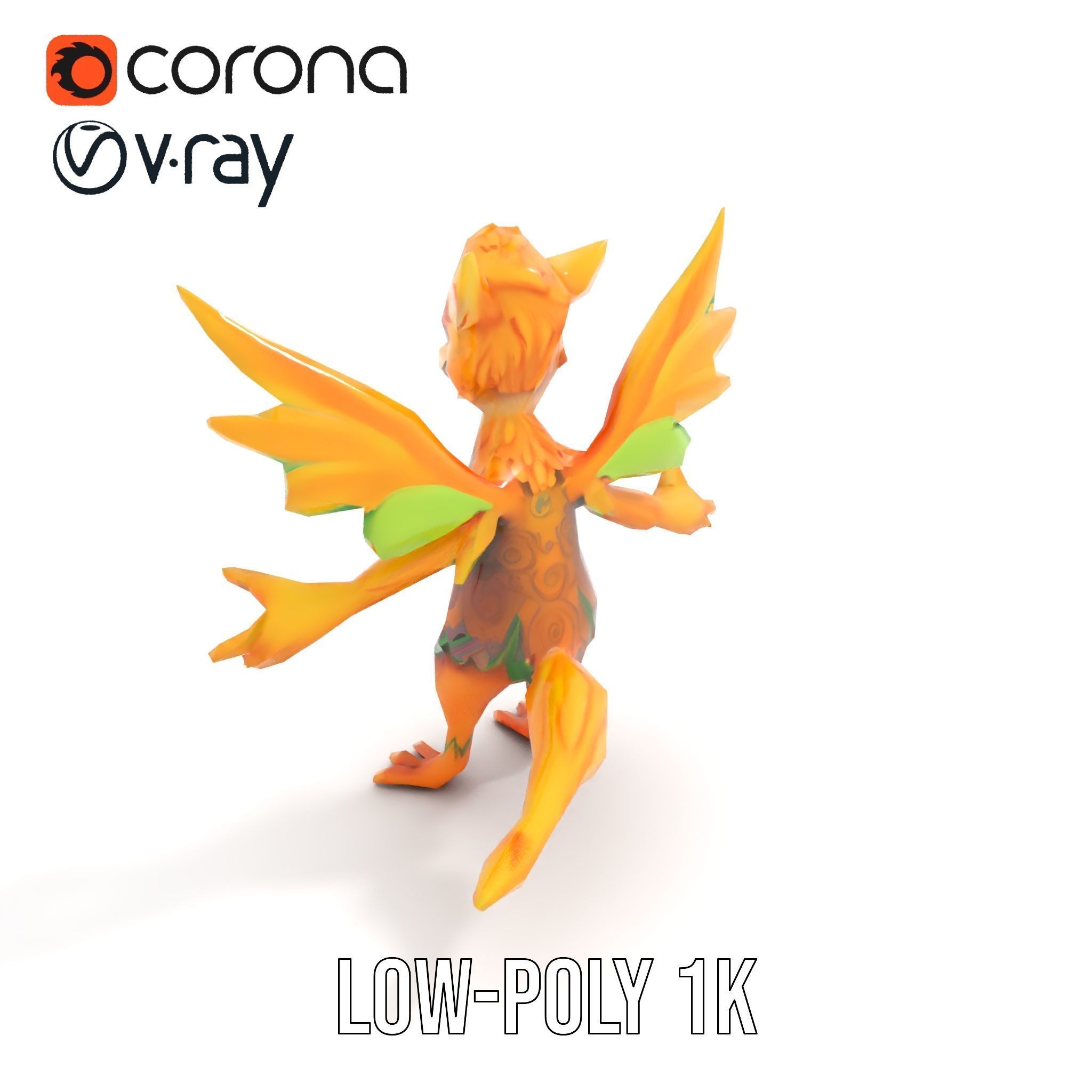 Fantasy Furry Winged Creature Rigged and Animated D Model Low-poly 3D model_15