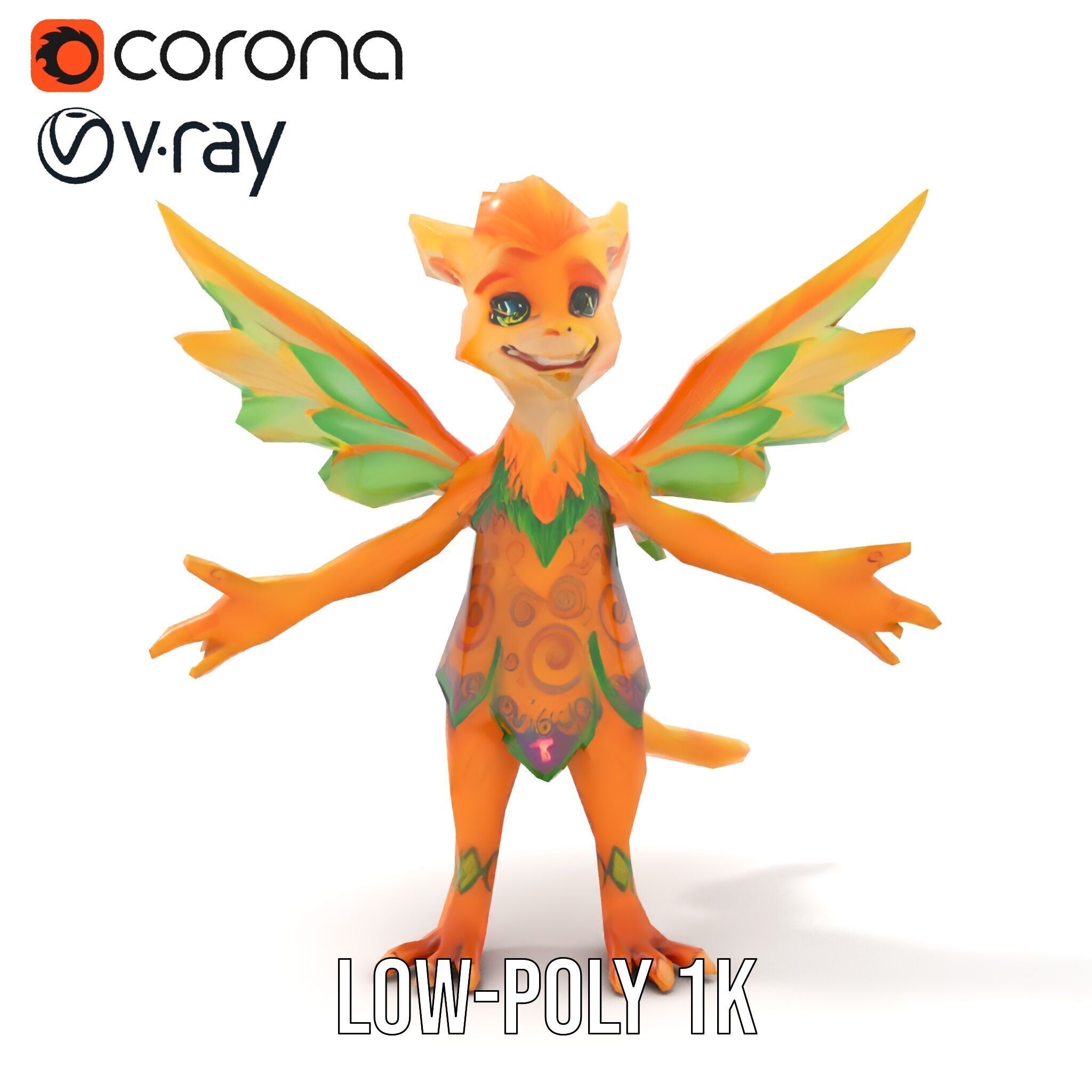 Fantasy Furry Winged Creature Rigged and Animated D Model Low-poly 3D model_8