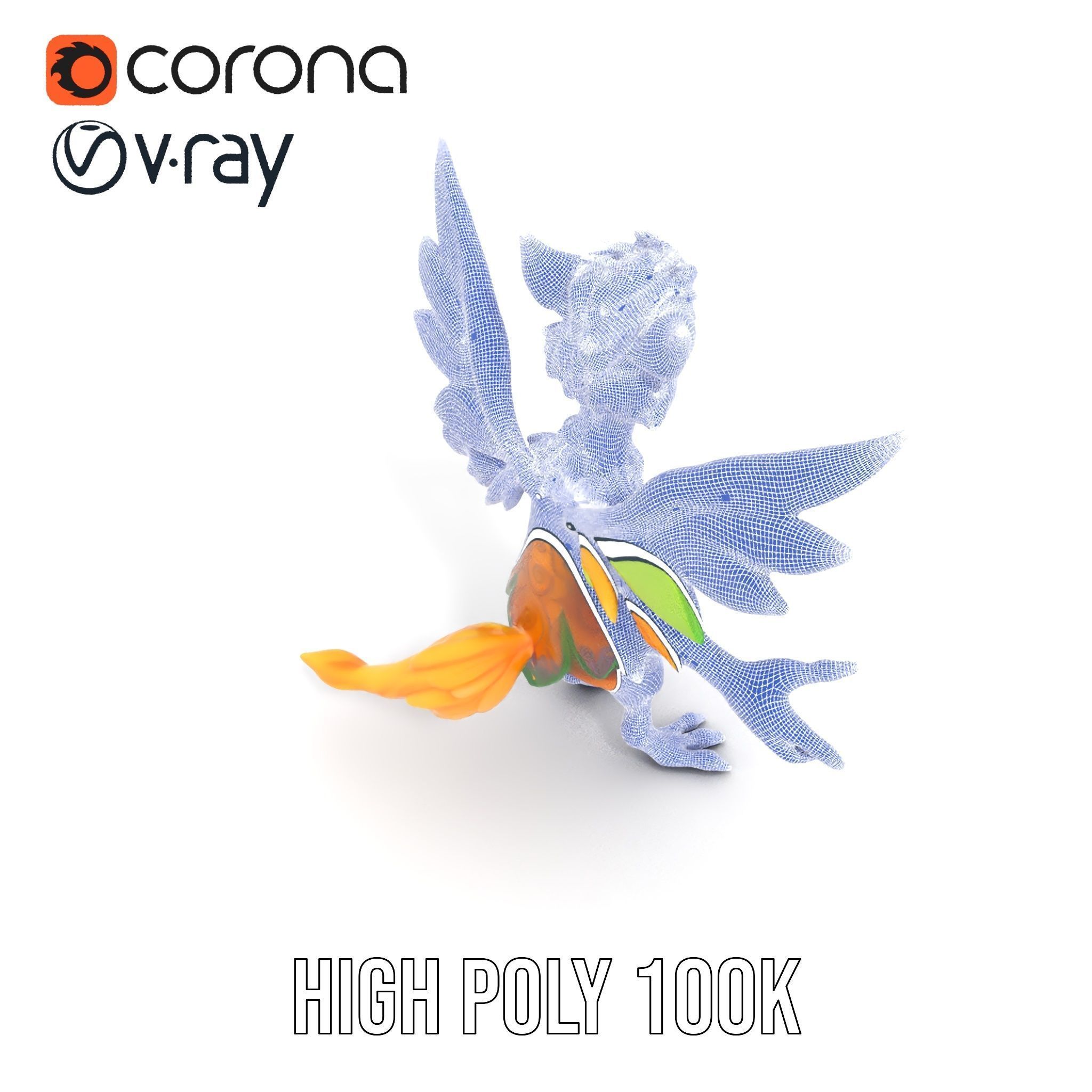 Fantasy Furry Winged Creature Rigged and Animated D Model Low-poly 3D model_33