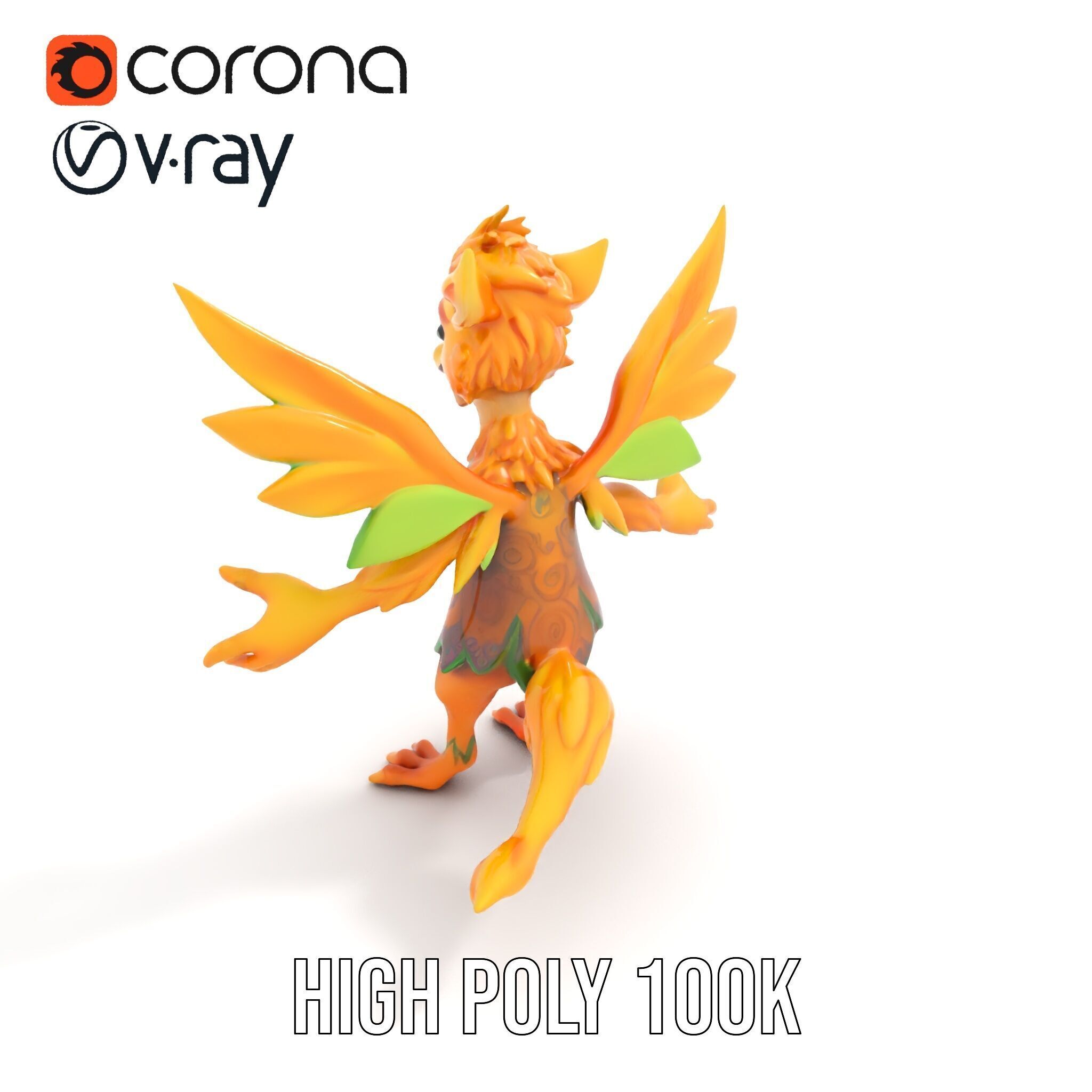 Fantasy Furry Winged Creature Rigged and Animated D Model Low-poly 3D model_22